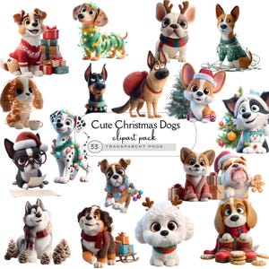 Quirky Christmas Dog Clipart, Whimsical Christmas Dog Clipart, Dog Breed Clipart, Cute Christmas Christmas Dog PNG, Christmas Puppy Clipart