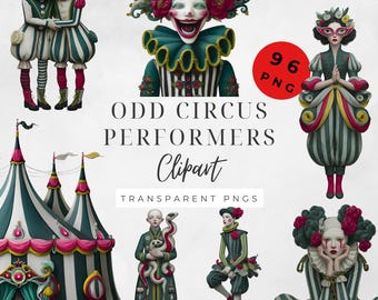 Peculiar People Clipart, Whimsical Quirky Characters,Unique Art Bundle,Digital Download for Scrapbook,Journal Project,Odd Circus Performers