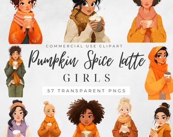 Clipart de Pumpkin Spice Latte Girls: Mulher peculiar, clipart de outono, outono aconchegante