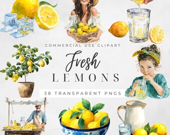 Watercolor Lemon Clipart: Hand-Painted Citrus PNG, Summer Fruit (Digital Download)