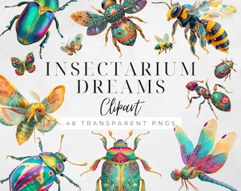 Insect Clipart, Colorful Bug Illustrations, Digital Download for Crafting, Scrapbooking and Journaling