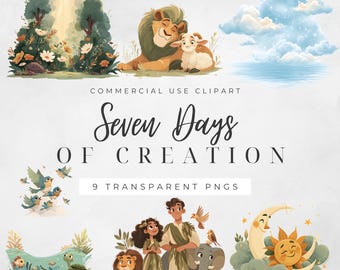 Days of Creation Clipart: Watercolor Bible Story Graphics (Digital Download PNG), Sunday School Resource