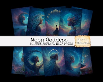 Moon Goddess Junk Journal Printables For Celestial Crafting Supplies And Vintage Scrapbook Pages,  Witch Craft Printable