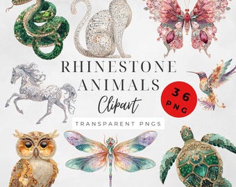 Rhinestone Animal Clipart For Creative Crafts, Stunning Sublimation And Glam Pet Design With Gemstone, Girly Junk Journal, Scrapbook Element