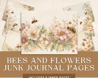 Bee Junk Journal Pages: Vintage Floral Ephemera (Digital Download)