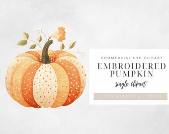 Clipart de citrouille brodée : récolte d'automne PNG pour les travaux manuels de Thanksgiving
