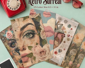 Retro Surreal Junk Journal Pages: Collage Art Printables (Digital Download)