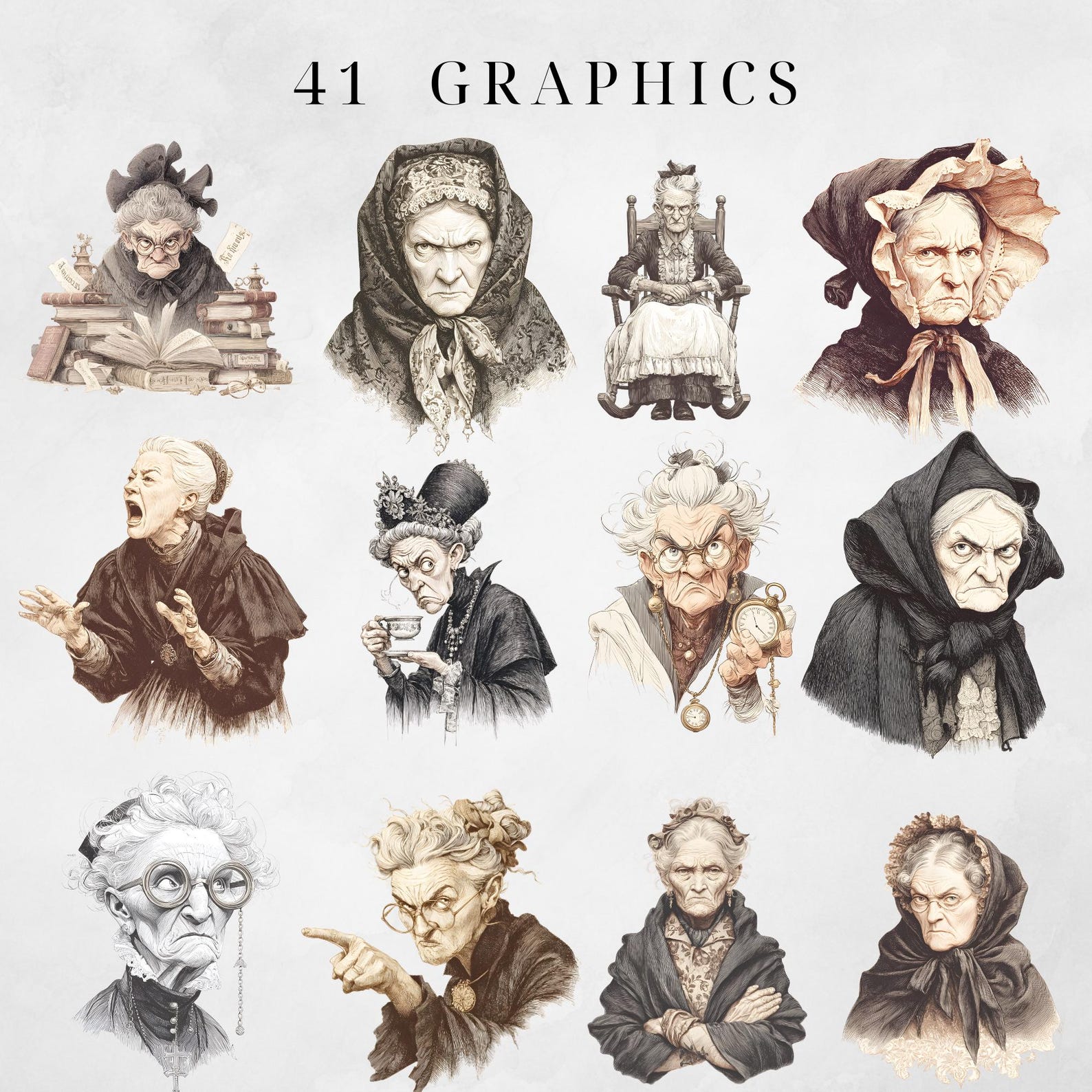 Grumpy Ladies Grumpy Old Women PNG Clipart: Sassy Old Lady Digital Download, Funny ...