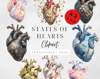 Anatomical Heart Clipart, Valentine Day Crafts & Gothic Inspired Artworks, Unique Illustrations, Disco Heart, Steampunk, Denim and more