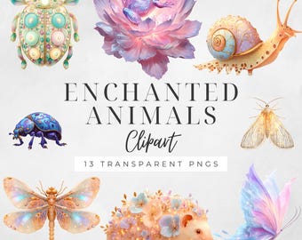 Enchanted Animals Clipart, Whimsical Nature Illustrations, Magical Garden PNGs, Digital Download for Crafts