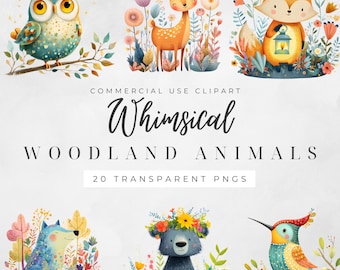 Woodland Animals Watercolor Clipart: Nursery Decor, Baby Shower (Digital Download)