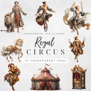 Baroque Circus Clipart: Carnival, Acrobats, Lion (Instant Download PNG)