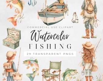 Fishing Clipart: Fishing Illustration, Fishing PNG, Cute Fishing Graphics, Fishing Tackle, Digital Download