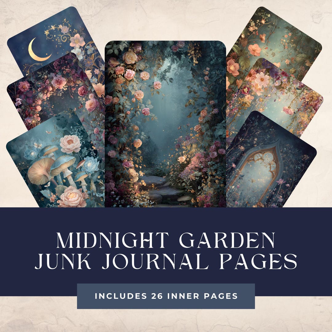 Midnight Garden Junk Journal, Digital Printable Kit, Vintage Floral ...