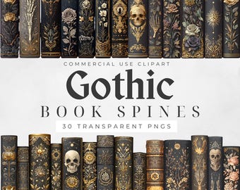 Book Spine Clipart, Gothic Vintage Spines, Digital Download for Crafting, Printable Journal Clipart