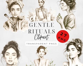 Clipart Girl Skincare Wellness Clipart And Cosmetics Icons For Self Care Graphics, Craft Supplies & Tools Online, Commercial Use, Line Art