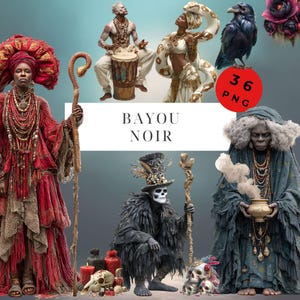 Bayou Noir Clipart, 36 PNG, Gothic New Orleans, Dark Romance Witch Characters, Junk Journal Ephemera, Scrapbook, DYI Cards, Commercial Use