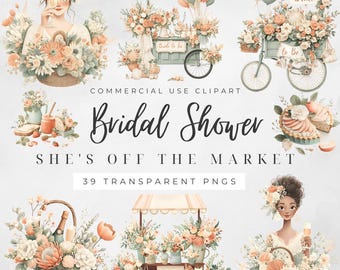 Fresh Off Market Clipart, Floral Bridal Shower Art, Digital Graphics for Weddings, Rustic Clipart for Invites, Wedding, Commercial Use
