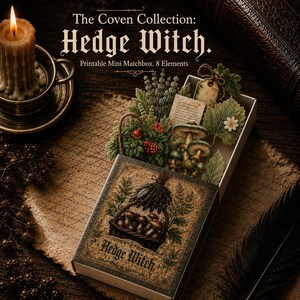 Printable Mini Matchbox, Hedge Herbal Witch, Victorian Miniature Witchcraft Box,Junk Journal Ephemera, Witchycore Printable,Instant Download