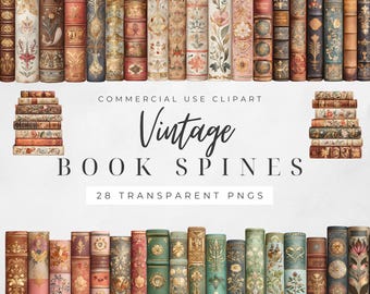 Book Spine Clipart, Antique Book Spines, Digital Download for Scrapbooking, Printable Journal Covers