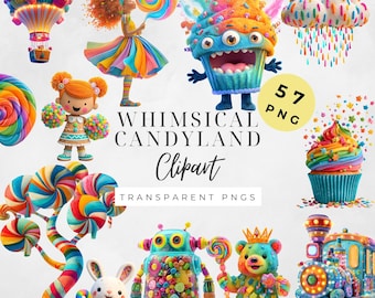 Whimsical Candyland, Land of the Sweets Clip Art, Fun Candy PNG, Watercolor Sweets for Birthday Party, Digital Download Decorations