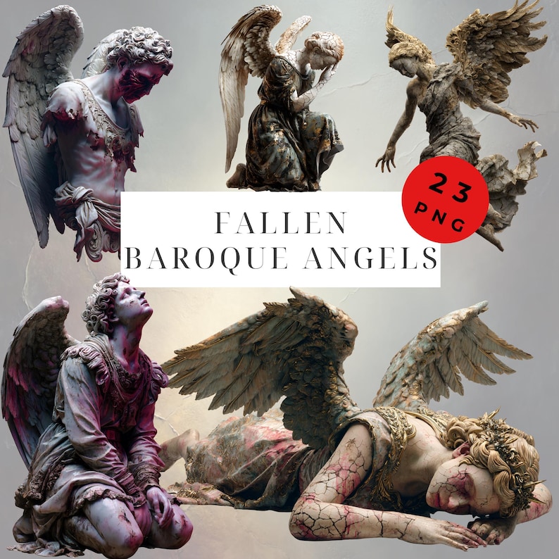 Fallen Baroque Angels Clipart, Fantasy PNG, DIY Cards, Junk Journal Kit ...