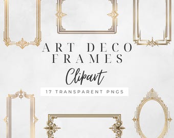 Clipart Art Deco Gold Frames, Elegant Vintage Borders, Digital PNGs, Perfect for Invitations & Scrapbooking