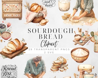 Sourdough Clipart Pack, Artisan Bread PNG, Watercolor Baking Illustrations, Digital Download for Scrapbooking and Crafts