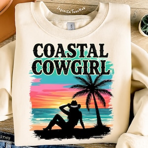 Coastal Cowgirl SVG PNG | Sunset Beach Western Clipart | Summer Digital Download | Cricut Shirt Design