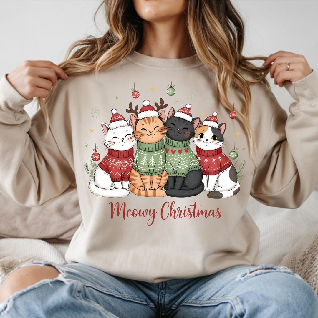 Meowy Christmas Cats PNG SVG | Cute Christmas Cat Clipart | Holiday Pet ...