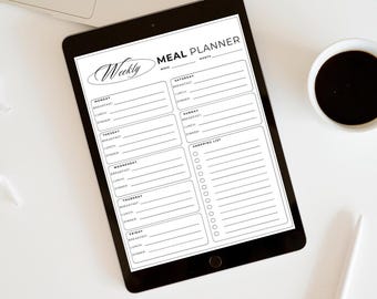 Weekly Meal Planner with Grocery List, Meal Planner Digital, Meal Planner Printable, Meal Plan Template, Menu Planner