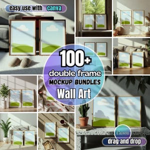 100種類以上のCanvaダブルフレームモックアップバンドル – ウォールアートディスプレイ（デジタルダウンロード）