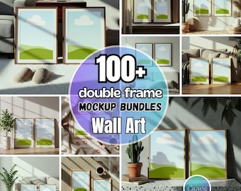 Paquete de más de 100 maquetas de marcos dobles para Canva – Exhibición de arte mural (Descarga digital)