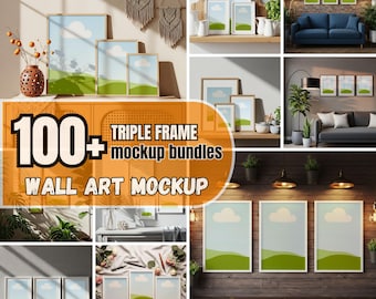 Triple Frame Canva Mockup – 100+ Wall Art Templates (Digital Download)