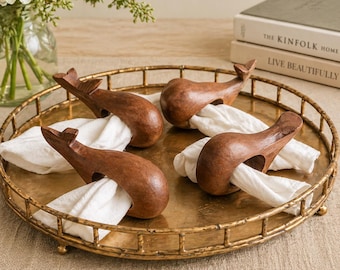 Hand Carved Wooden Whale Napkin Rings, Set of 4