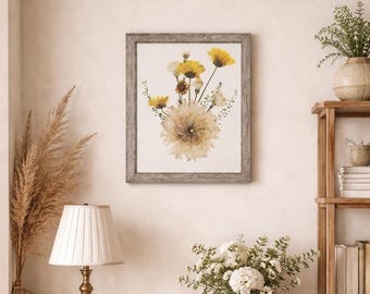 Vintage Pressed Flower Art: Rustic Wood Frame Botanical Decor
