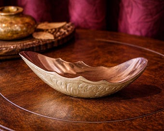 Vintage Brass Trinket Dish Etched Decorative Catchall Small Curved Vanity Bowl Hollywood Regency Decor