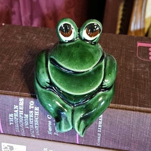 Artist-Signed Ceramic Frog Figurine • Glossy Green Studio Pottery • “PH” Initials • Small Shelf Sitter