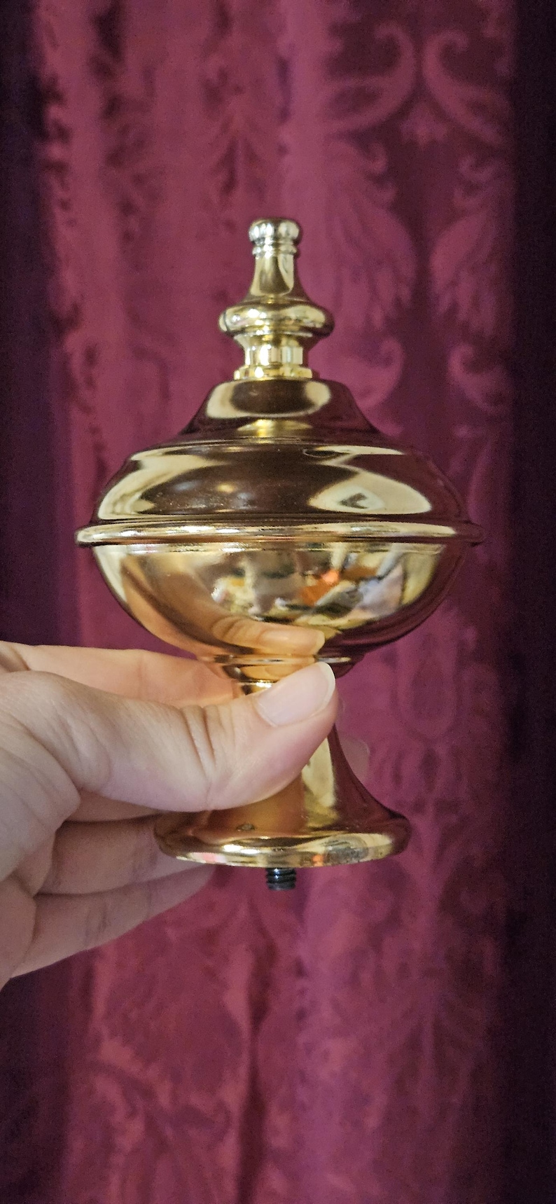 Vintage Solid Brass Lamp Finial Polished Gold Tone Male End image 4