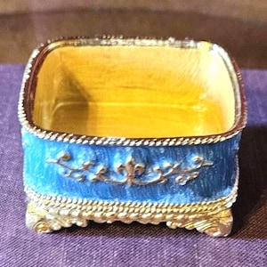 Vintage Teal & Gold Rococo Trinket Dish: Cloisonné-Style Jewelry Holder