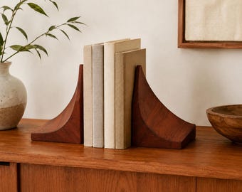 Vintage Danish Modern Teak Wave Bookends