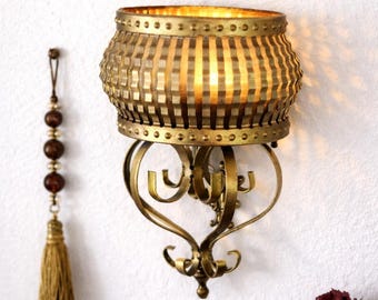 Vintage Gold Metal Wall Pedestal - Ornate Sconce Planter