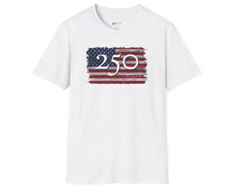 Camiseta con la bandera estadounidense 250 / Rayas y estrellas desgastadas vintage