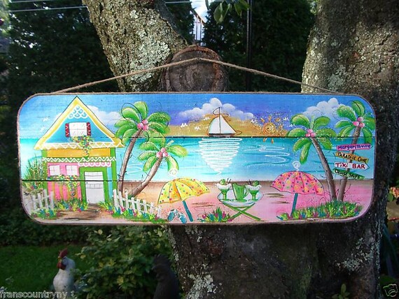 Wooden Picture Tropical Paradise Wall Picture Holding Cushion 30x30 Beach Beach Holiday Cocktail