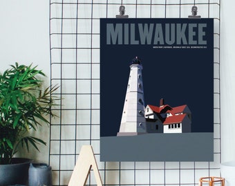 Milwaukee North Point Lighthouse Art Print (11x14")