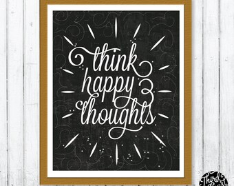 Think Happy Thoughts Peter Pan Chalkboard Art Print (11x14)