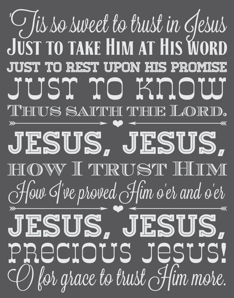 Tis so Sweet to Trust in Jesus Typographic Hymn Subway Print (11x17) - Etsy
