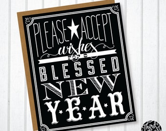 Wishes for a Blessed New Year's Typographic Card