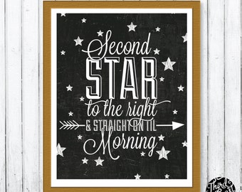 Second Star Peter Pan Chalkboard Art Print (11x14)