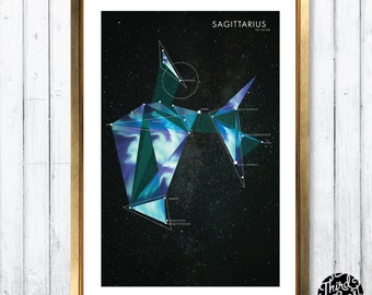 Sagittarius Constellation Map Print (11x17)